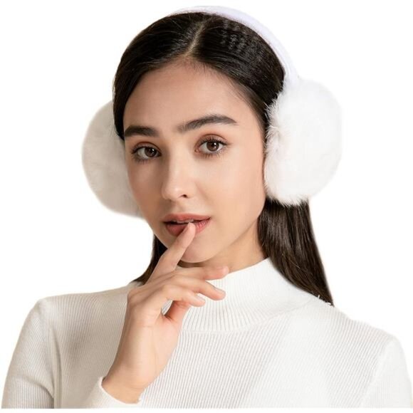 Women's Genuine Rabbit Fur Ear Muffs - Adjustable Ear Warmers - Picture 2 of 8